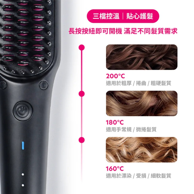 TYMO IONIC MINI-BLACK 負離子直髮梳(黑色/粉色)-細節圖8