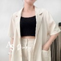 {AS韓系穿搭｝2023台灣現貨特賣-爆品已開～隨性有型雪紡短袖西裝外套短褲套裝杏色｜厚磅雪紡｜通勤｜西外B0101-規格圖10