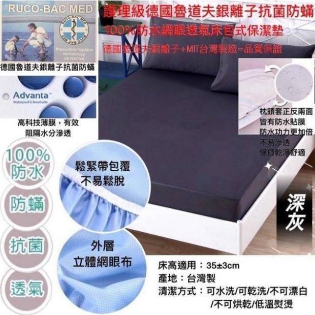 台灣現貨 當日出貨 雙人 MIT 台灣製造 德國 魯道夫 銀離子 護理級 抗菌 防蟎 床包 高透氣 防水 防滲 保潔墊-細節圖3