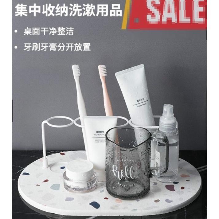 台灣出貨 硅藻泥 洗漱墊 硅藻土 洗手檯 吸水墊 小電動牙刷 置物架 防水墊 硅藻泥 金屬 洗漱架 洗 漱用品 收納架-細節圖2
