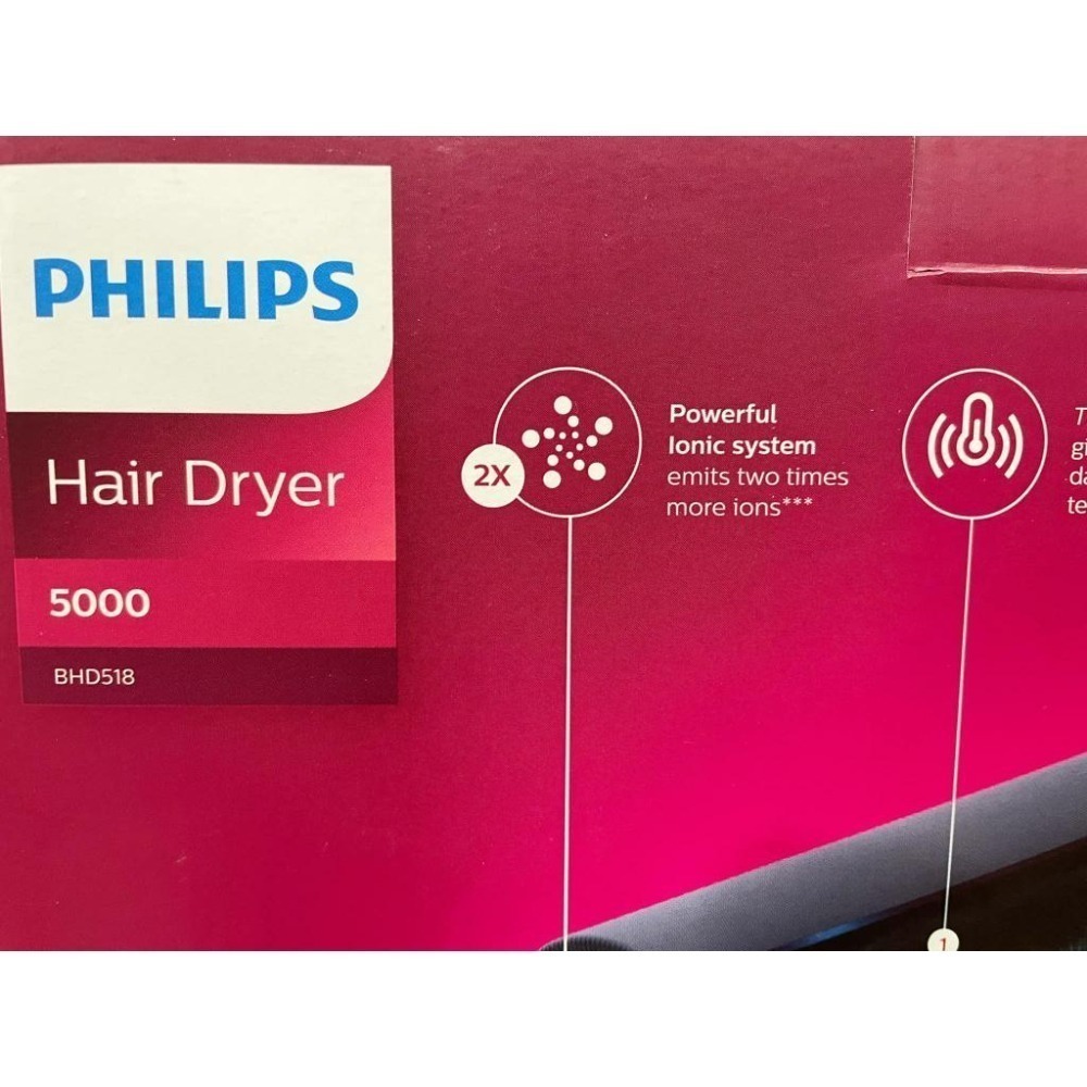 💕保固2年💕  飛利浦 沙龍級護髮負離子吹風機(霧藍黑) BHD518 全新-細節圖2