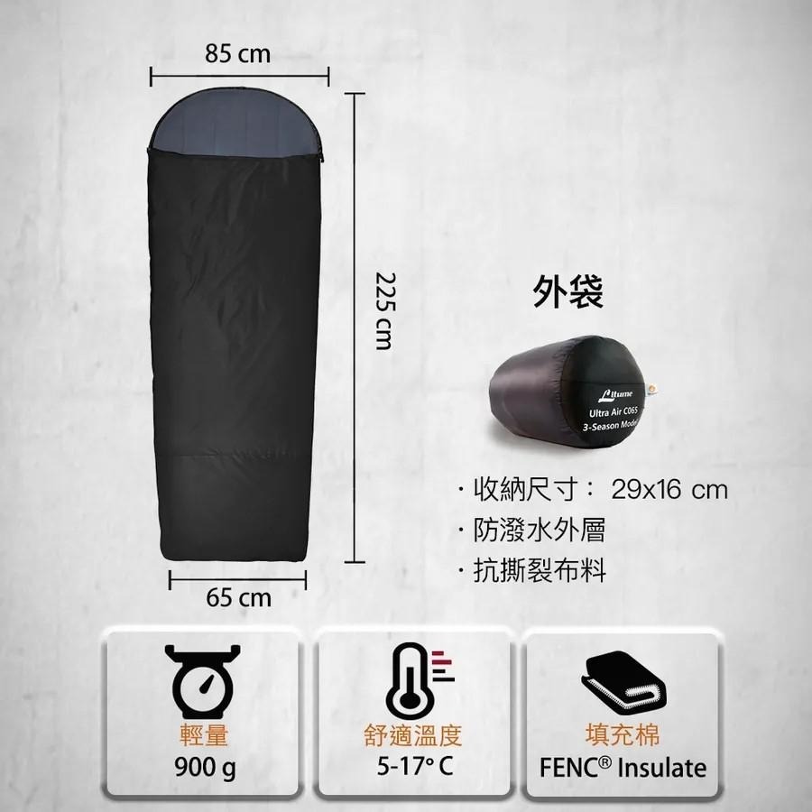 【松果戶外】Litume｜C065 FENC® Insulate科技棉睡袋（台灣製造）黑色/藻綠 睡袋 露營睡袋-細節圖2