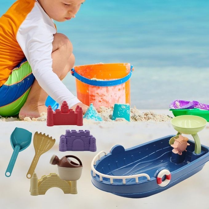 【快速出貨】浪船沙灘組 沙灘七件組 沙灘玩具 玩沙工具 挖沙工具 夏日必備 戲水玩具  沙灘玩具船-細節圖4