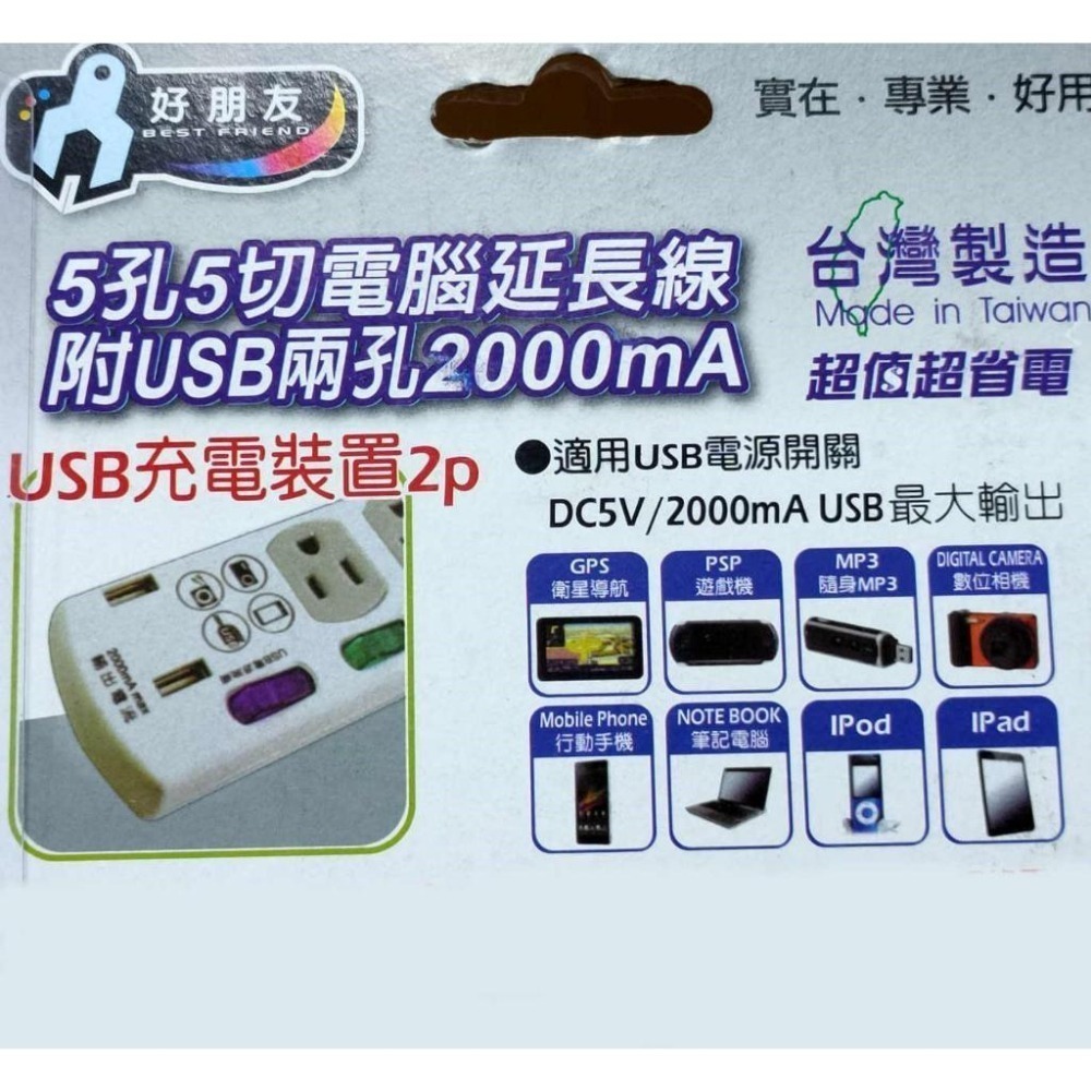 【酷露馬】台灣製造 電腦USB延長線 (5孔5切+USB) 電腦延長線 過載保護 USB延長線 5孔延長線 HE011-細節圖7