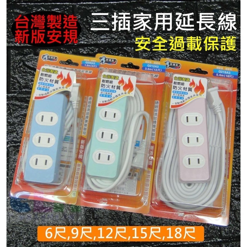 【酷露馬】(台灣製造) 安全過載保護三插家用延長線 新版安規延長線 15A 家電延長線 三插延長線 HE007-細節圖2