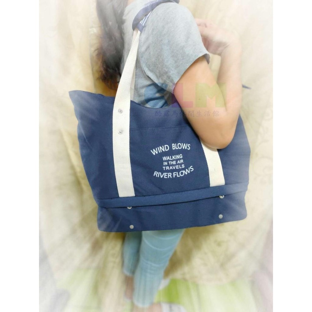 【酷露馬】大容量(雙層)加厚帆布旅行單肩包 拉桿收納包 旅行袋 行李袋 旅行包 拉桿行李包 媽媽包 旅行收納袋TB035-細節圖10