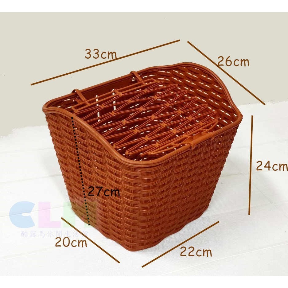 【酷露馬】自行車塑膠車籃 仿藤編車籃 自行車車籃 帶蓋菜籃 貨架籃 單車車籃 置物籃 塑膠籃 電動車籃 BB025-細節圖3