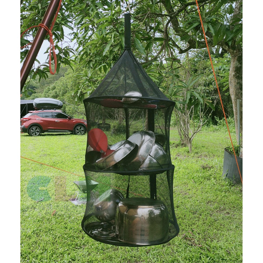 圓型3層餐廚籃 露營餐籃(贈D扣/附收納袋)【酷露馬】餐廚網 碗籃 曬網籃 餐具籃 鳥籠 吊籃 置物籃 CK028-細節圖7