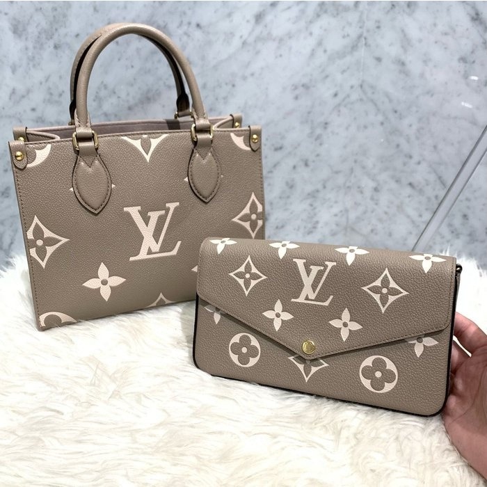 LV ONTHEGO PM 斑鳩灰 配 奶油 皮革 小型 兩用 購物包 M45779-細節圖4