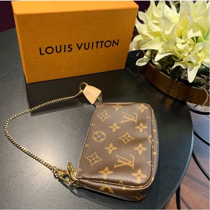 LV 老花 字紋 咖啡 Mini 迷你 拉鍊 金練 萬用包 小麻將包 M58009-細節圖4