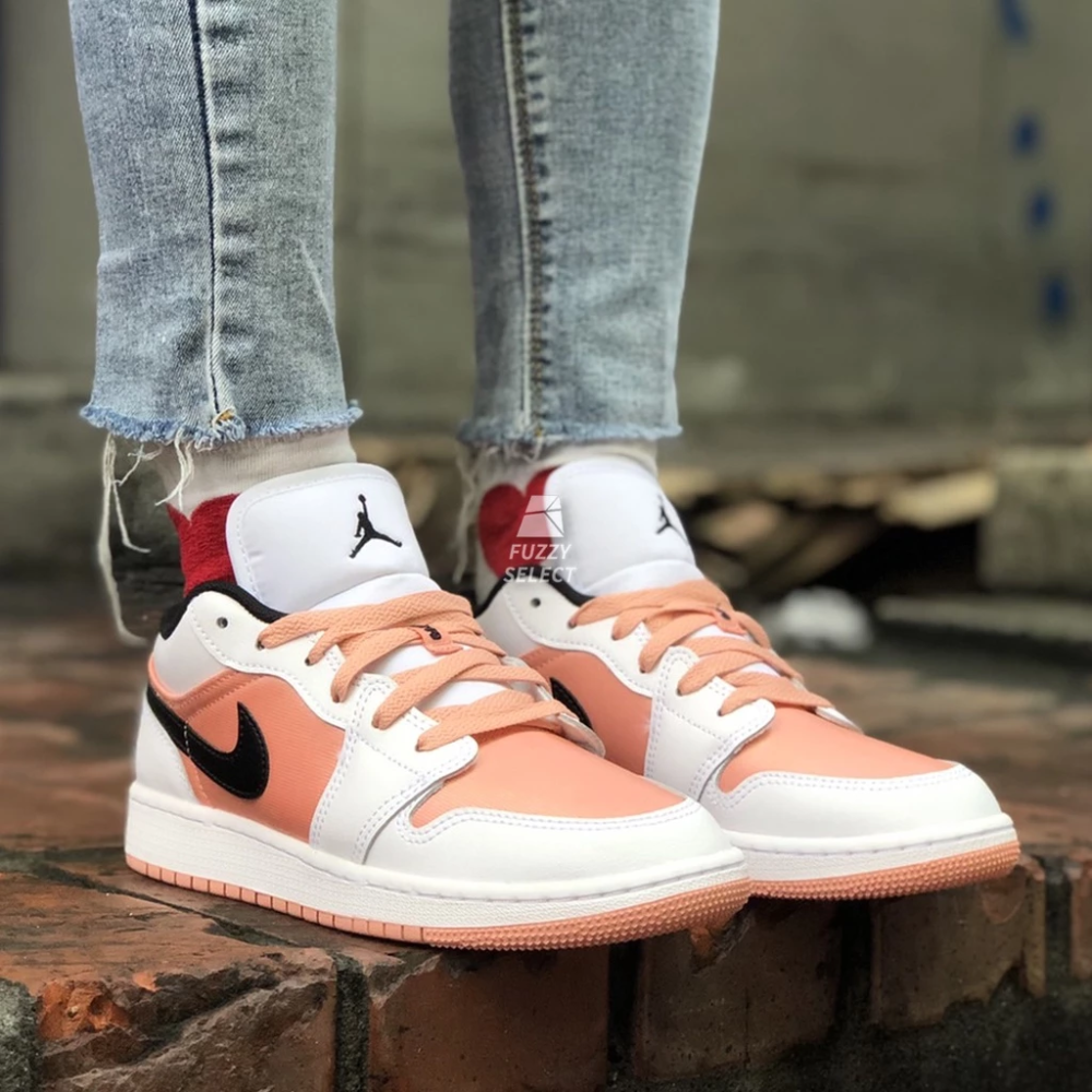 Air Jordan 1 Low GS 橘粉 粉 橘 粉橘 亮光 漸變 黑勾 DM8960-801-細節圖3