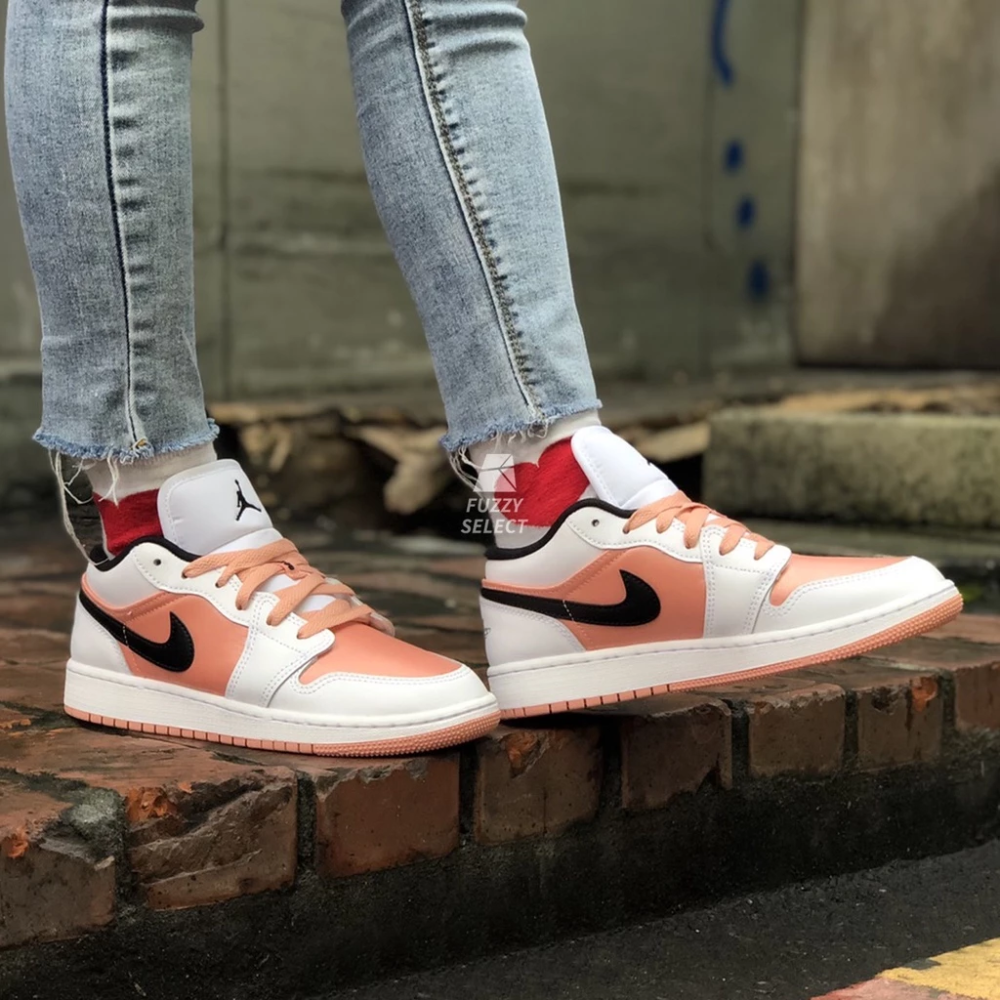 Air Jordan 1 Low GS 橘粉 粉 橘 粉橘 亮光 漸變 黑勾 DM8960-801-細節圖4