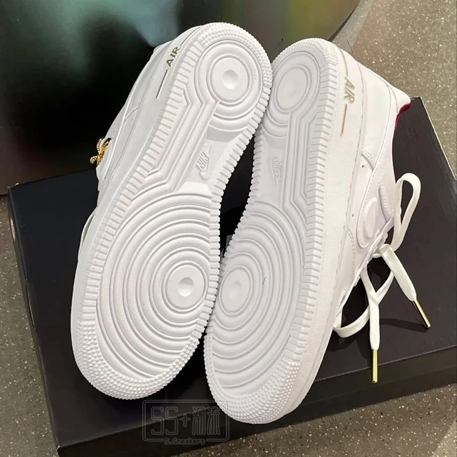 Nike Air Force 1 AF1 休閒鞋 白紅 白酒紅 奶油底 灰紅 灰酒紅 金幣 DV7584-100-001-細節圖4