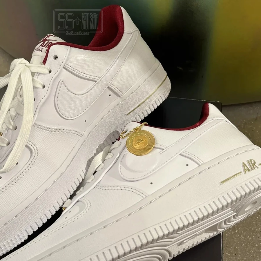 Nike Air Force 1 AF1 休閒鞋 白紅 白酒紅 奶油底 灰紅 灰酒紅 金幣 DV7584-100-001-細節圖5