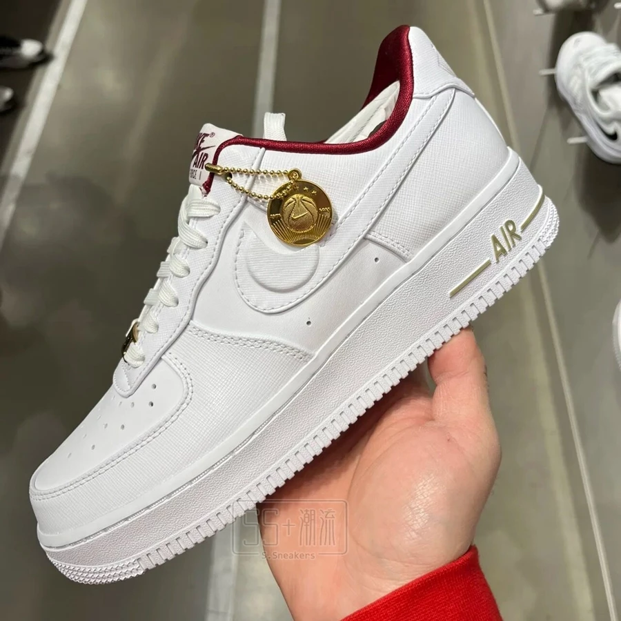 Nike Air Force 1 AF1 休閒鞋 白紅 白酒紅 奶油底 灰紅 灰酒紅 金幣 DV7584-100-001-細節圖6