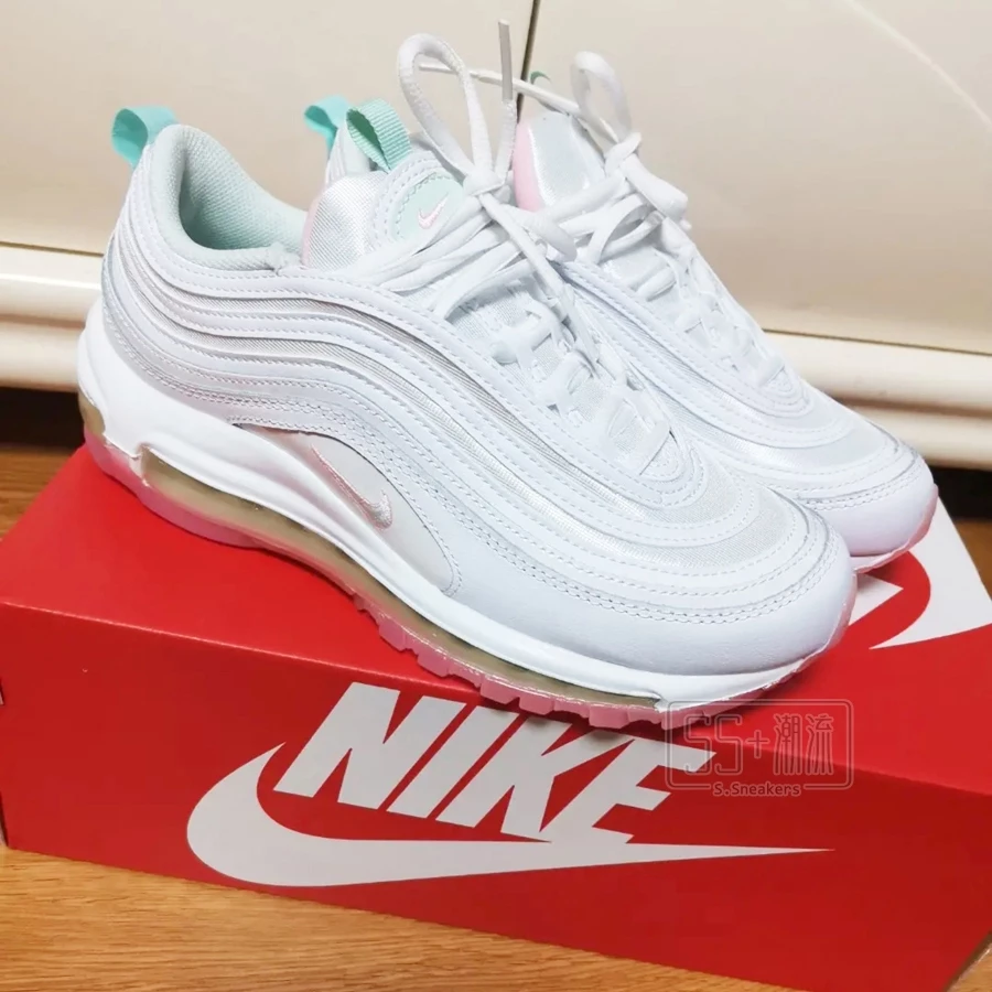 Nike Air Max 97 運動鞋 休閒鞋 氣墊鞋 白色 全白 珍珠 白粉 白綠 果凍底 女鞋 DJ1498-100-細節圖3