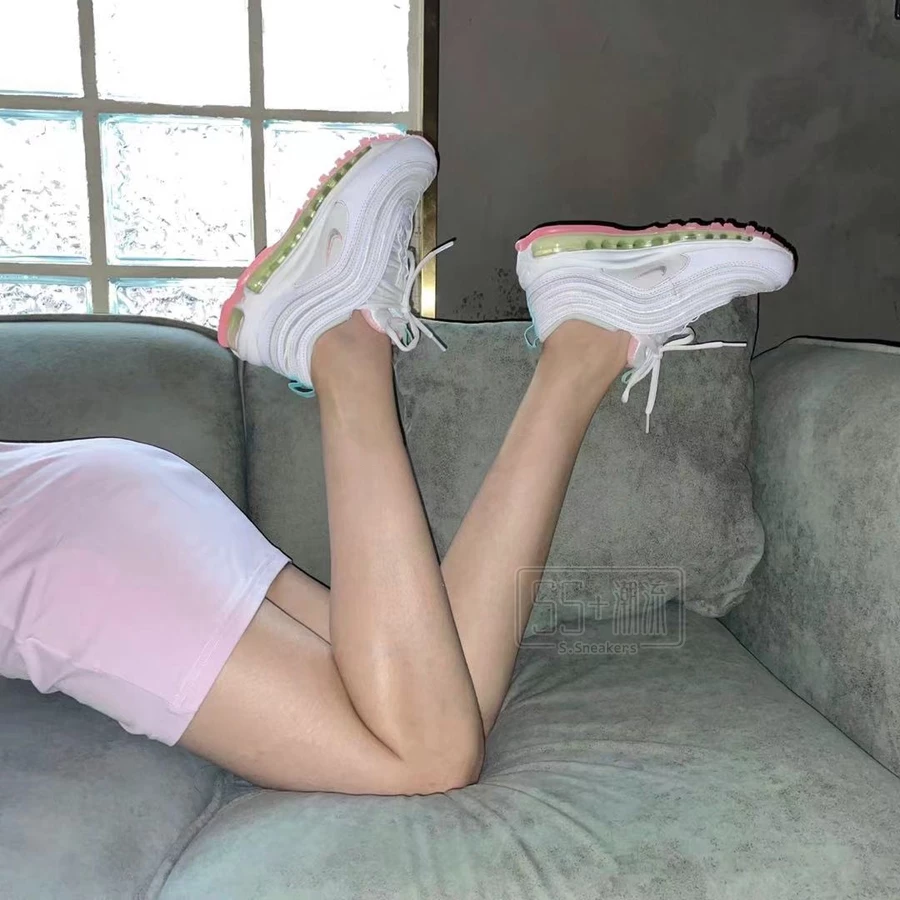 Nike Air Max 97 運動鞋 休閒鞋 氣墊鞋 白色 全白 珍珠 白粉 白綠 果凍底 女鞋 DJ1498-100-細節圖6