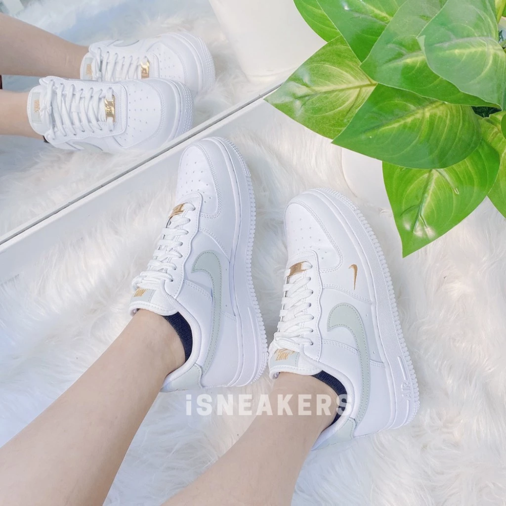 Nike Air Force 1 Low Mini Swoosh 灰綠 黑白 粉 雙勾 CZ0270-細節圖2