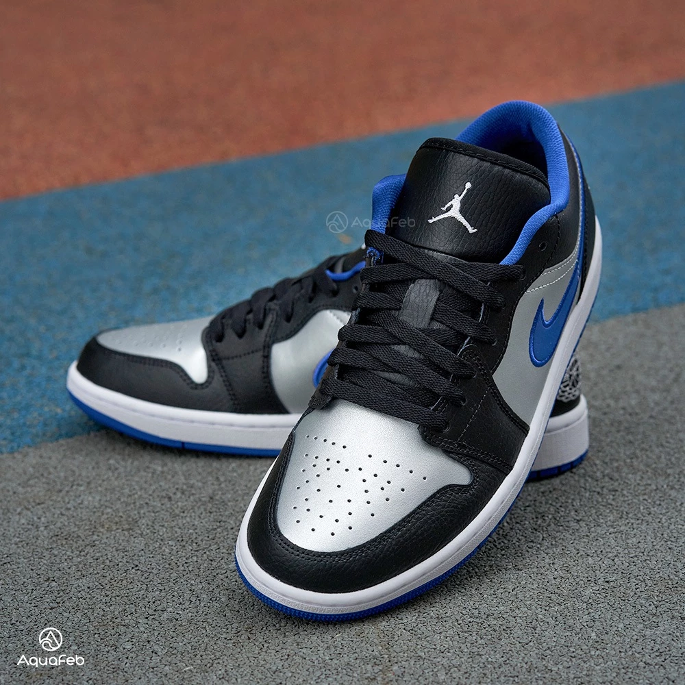 Nike Air Jordan 1 Low 男 黑白藍 緩震 低筒  運動 休閒鞋 553558-007-細節圖2