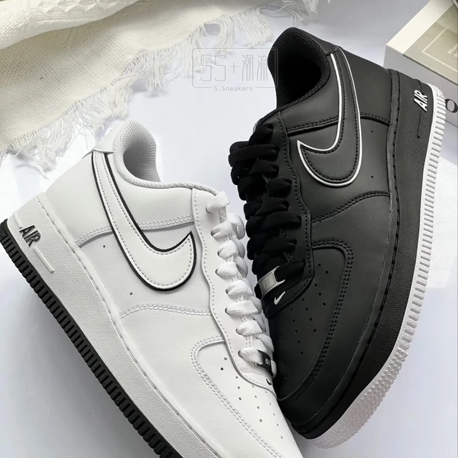 Nike Air Force 1 Low 07 AF1 黑色 黑白 白色 白黑 熊貓 滾邊 休閒鞋 DV0788-002-細節圖3