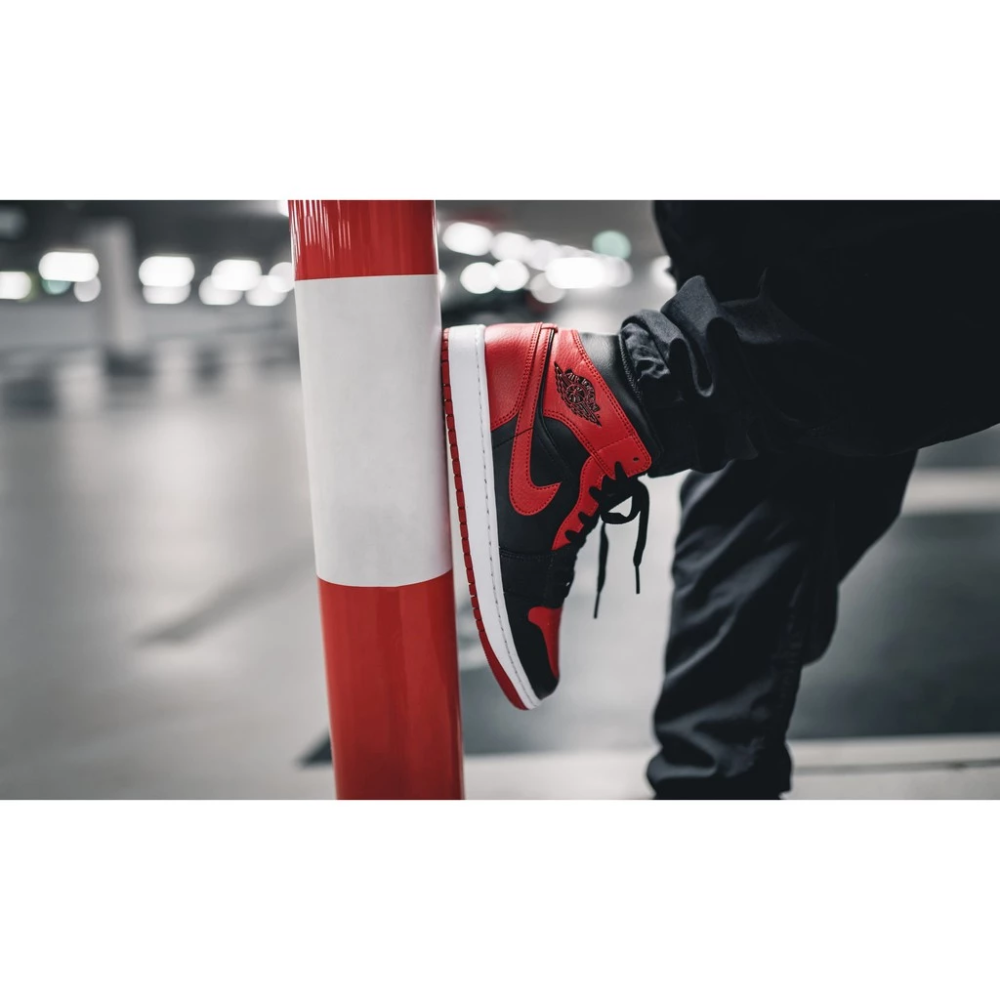 Air Jordan 1 Mid Bred 554724-074 AJ1 黑紅 禁穿 湘北配色-細節圖2