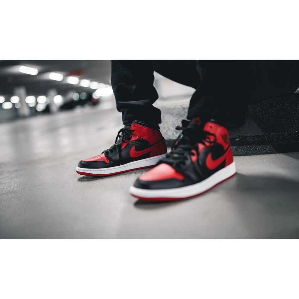 Air Jordan 1 Mid Bred 554724-074 AJ1 黑紅 禁穿 湘北配色-細節圖3
