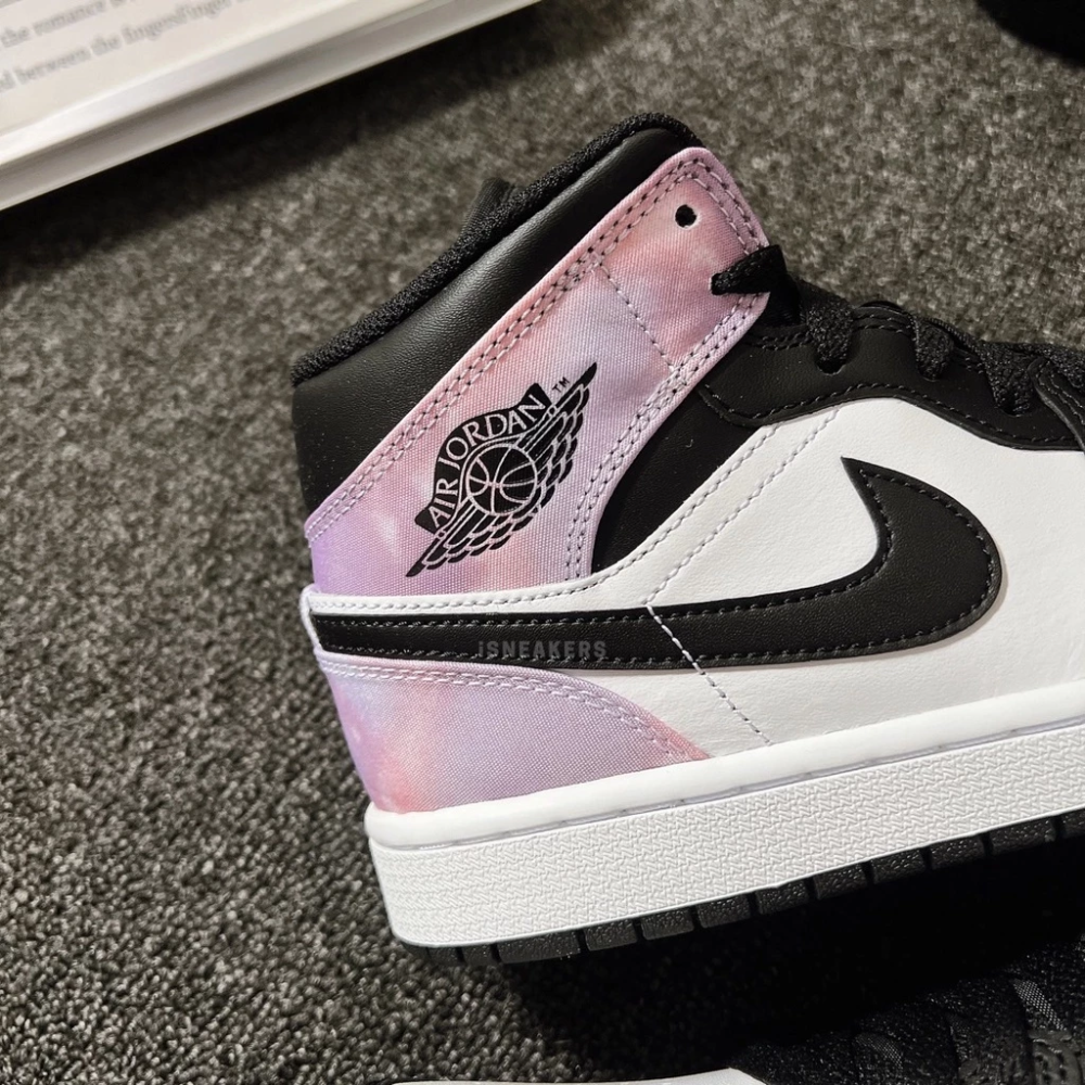 Air Jordan 1 Mid 黑白粉紫 星空渲染 DM1200-001 大童DM6216-001-細節圖2