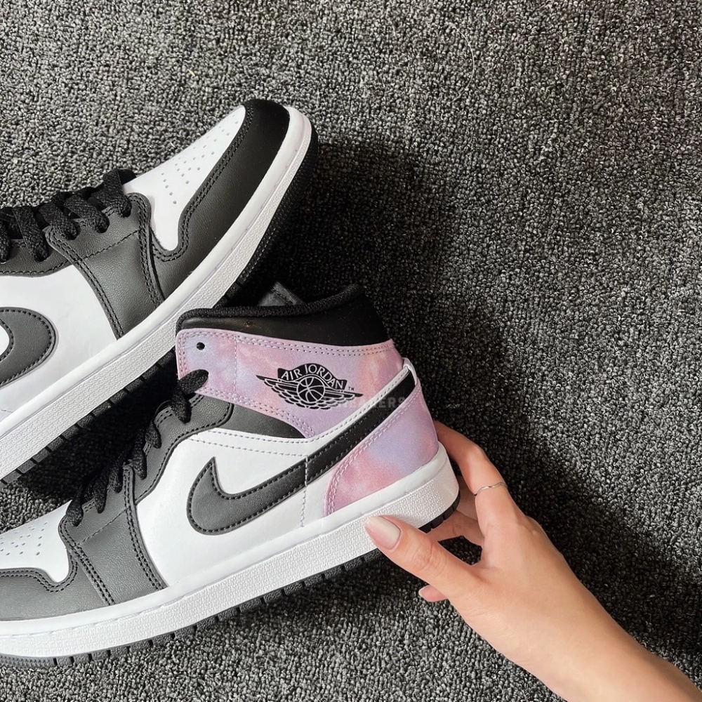 Air Jordan 1 Mid 黑白粉紫 星空渲染 DM1200-001 大童DM6216-001-細節圖6