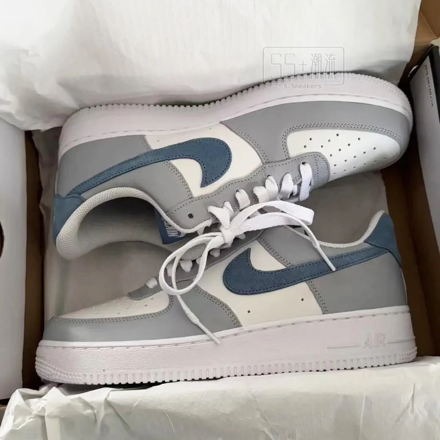 Nike Air Force 1 07 Lv8 休閒鞋 麂皮 灰 灰藍 灰白藍 深藍勾 男鞋 女鞋 HV1795-141-細節圖4