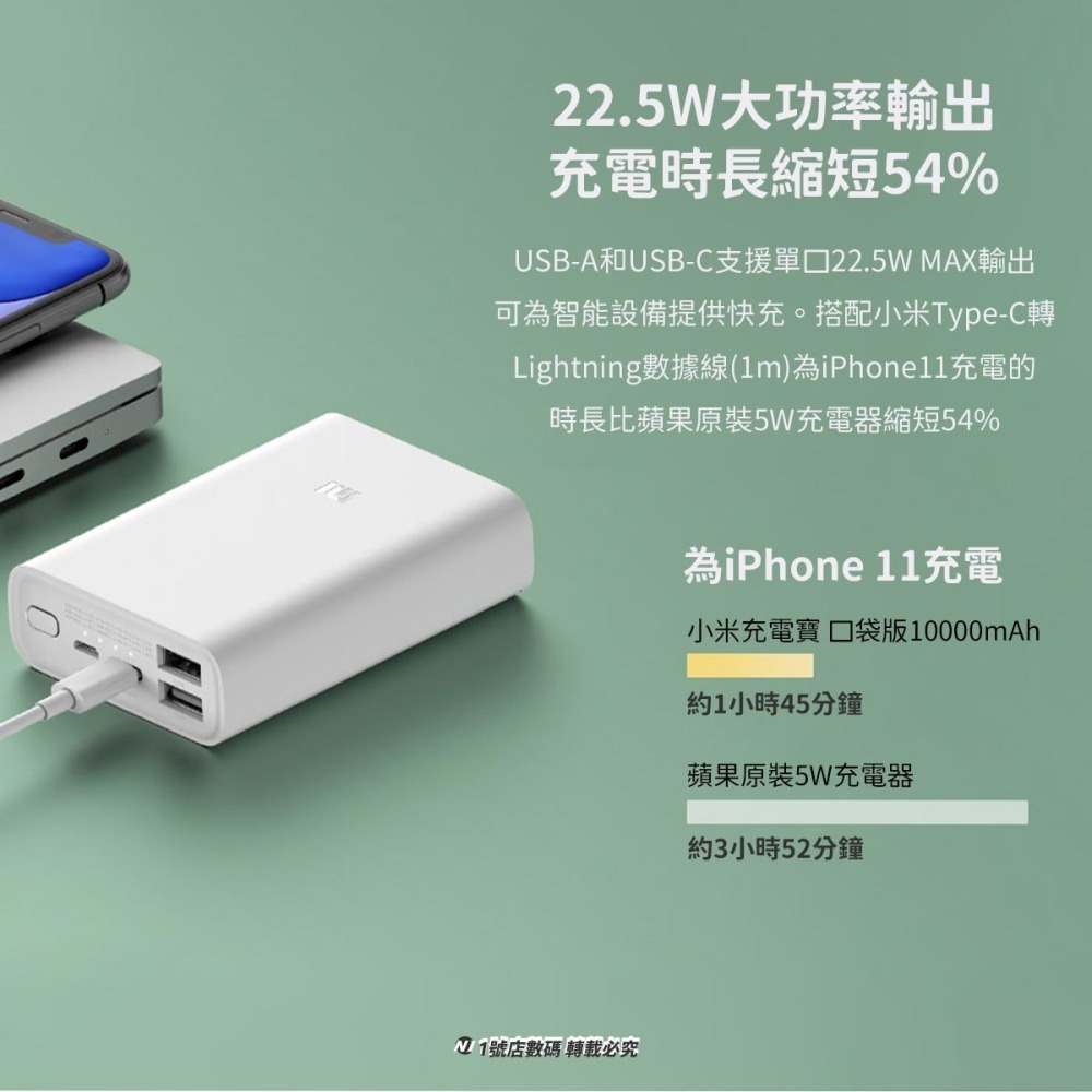 小米 22.5W PD Type-c 充電寶 口袋版 行動電源 10000mAh 三口 行充-細節圖5