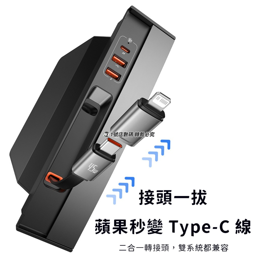 小米有品 倍思 T-Space 拓展塢 擴展塢 2A1C PD 45W 四口 HUB 自帶線 伸縮線 適用 特斯拉-細節圖5