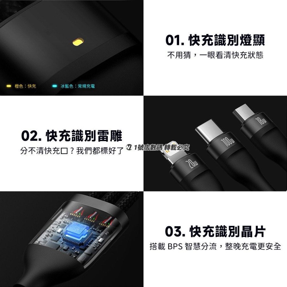 小米有品 閃速2 100W 二拖三 充電線 三合一 micro type-c PD 適用 iphone 14-細節圖8
