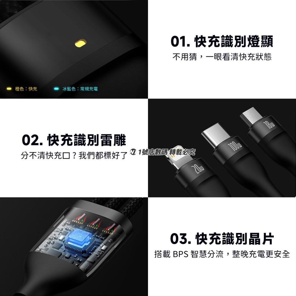 小米有品 閃速2 100W 二拖三 充電線 三合一 micro type-c PD 適用 iphone 14-細節圖8