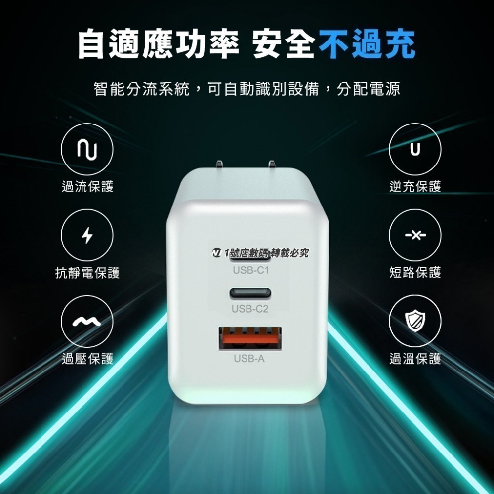 GaN 氮化鎵 65W 充電器 2C1A 充電頭 旅充 PD 快充 三口 三孔 適用 iphone14 15 小米-細節圖9