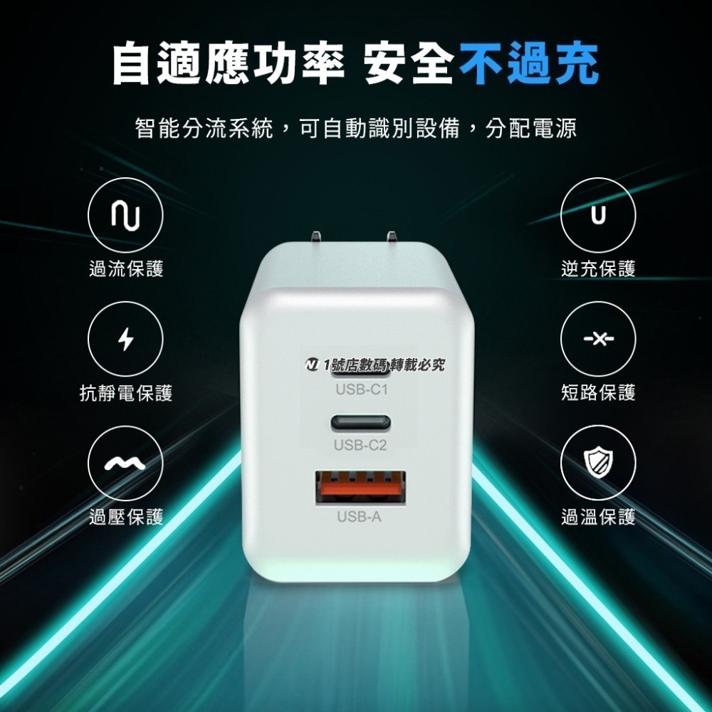 GaN 氮化鎵 65W 充電器 2C1A 充電頭 旅充 PD 快充 三口 三孔 適用 iphone14 15 小米-細節圖8