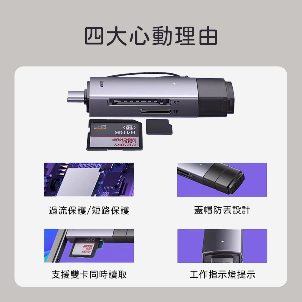 小米有品 倍思 輕享 USB-A 多功能 讀卡器 SD TF USB3.0 讀卡機 手機 電腦 Type-c-細節圖3