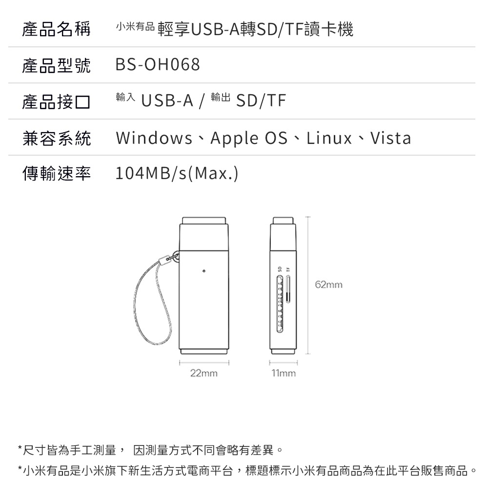 小米有品 倍思 輕享 USB-A 多功能 讀卡器 SD TF USB3.0 讀卡機 手機 電腦 Type-c-細節圖10