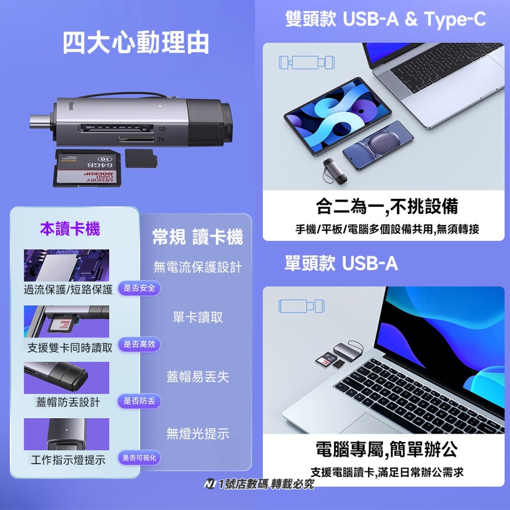 小米有品 倍思 輕享 USB-A 多功能 讀卡器 SD TF USB3.0 讀卡機 手機 電腦 Type-c-細節圖9
