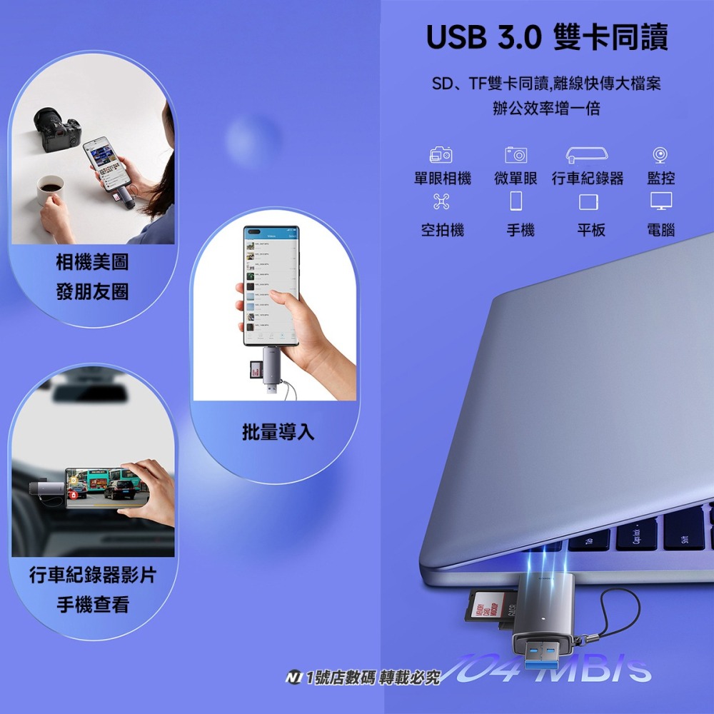 小米有品 倍思 輕享 USB-A 多功能 讀卡器 SD TF USB3.0 讀卡機 手機 電腦 Type-c-細節圖10