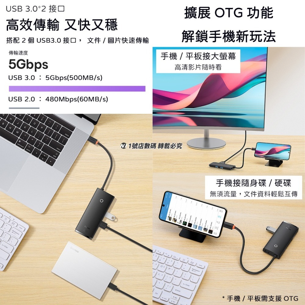 小米有品 倍思 輕享 六合一 HUB 擴展塢 PD版 USB 4k HDMI 讀卡機 Type-c 轉接器 分線器-細節圖7