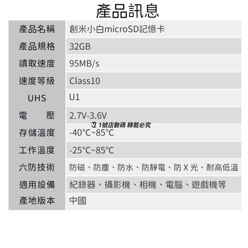 小米有品 創米 小白 記憶卡 32G Class10 U1 95MB/S-細節圖6