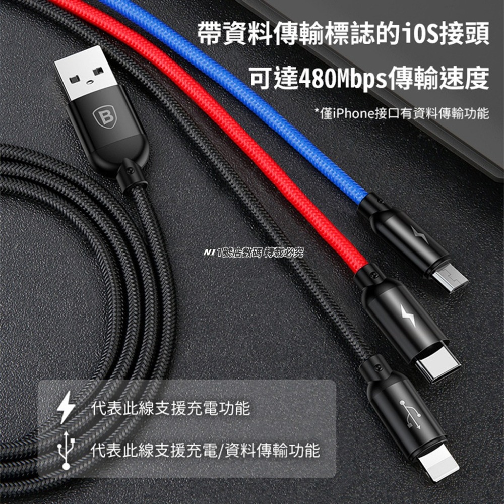 小米有品 倍思 三原色 一拖三 三合一 充電線 micro USB type-c 適用 iphone-細節圖5