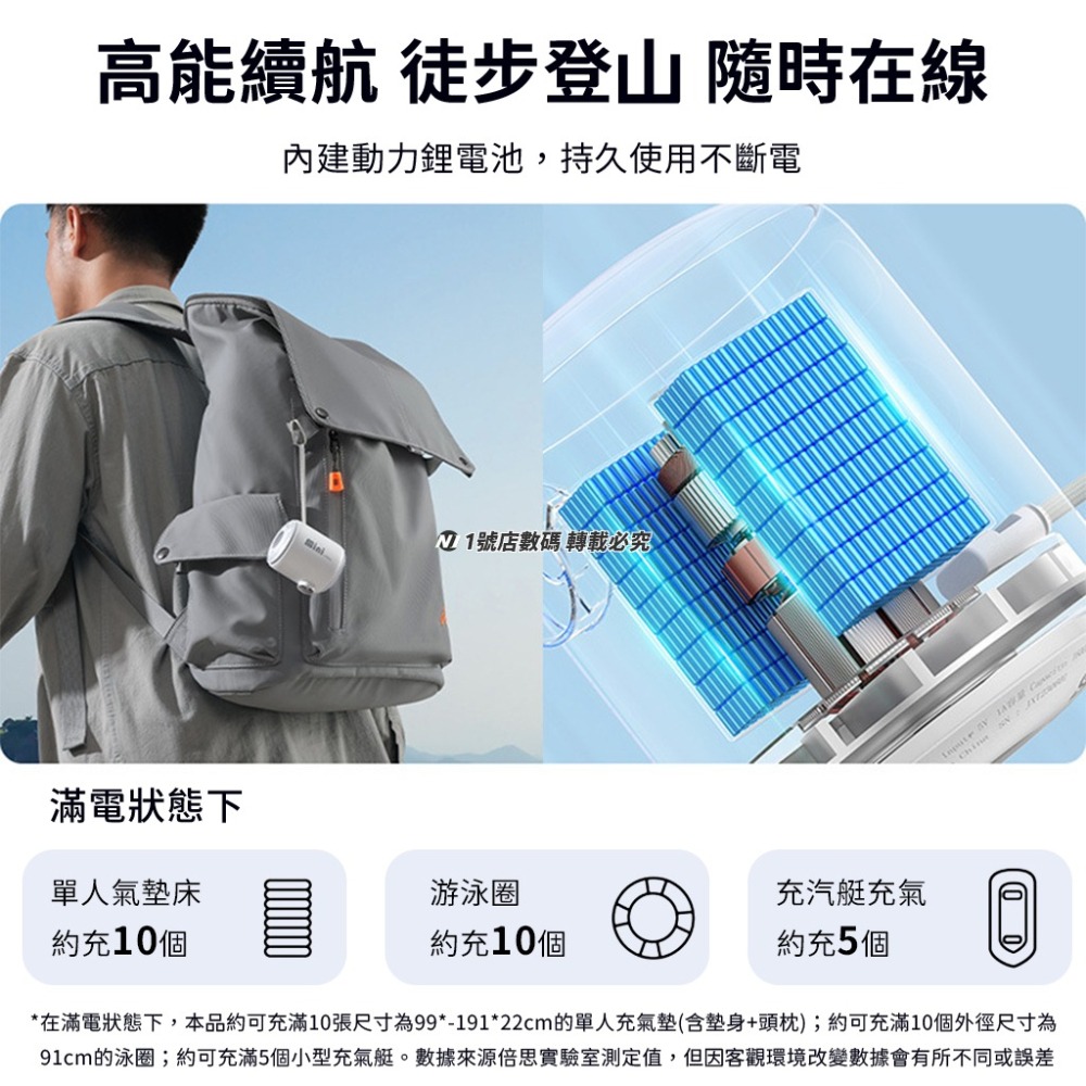 小米有品 戶外 露營 迷你 無線 充氣泵 小型 打氣機 充氣 打氣 抽氣 照明 氣墊床 泳圈 營燈-細節圖7