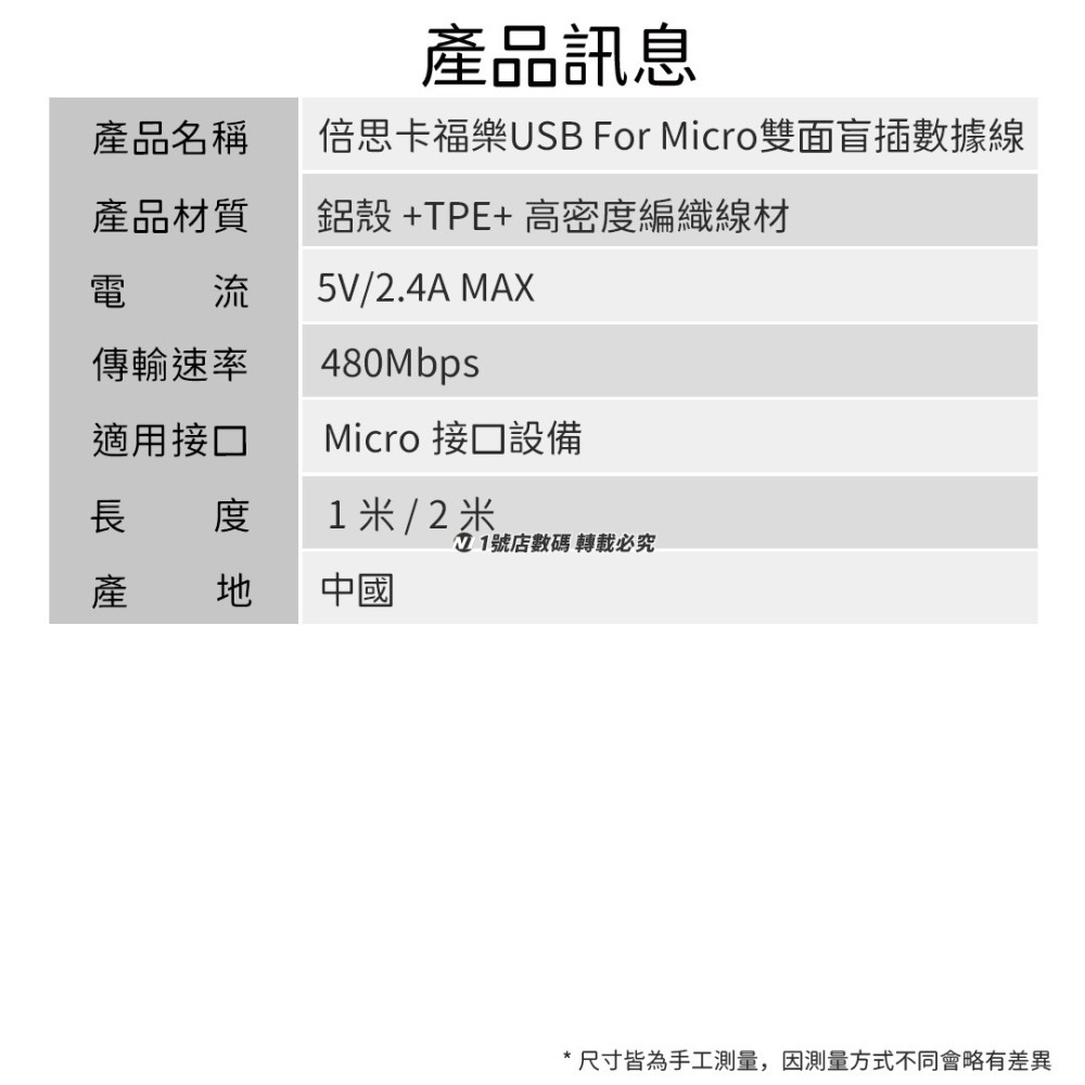 小米有品 倍思 卡福樂 雙面盲插 2.4A 安卓 micro USB 充電線 編織線 傳輸線 快充線 1M 2M 倍思-細節圖11