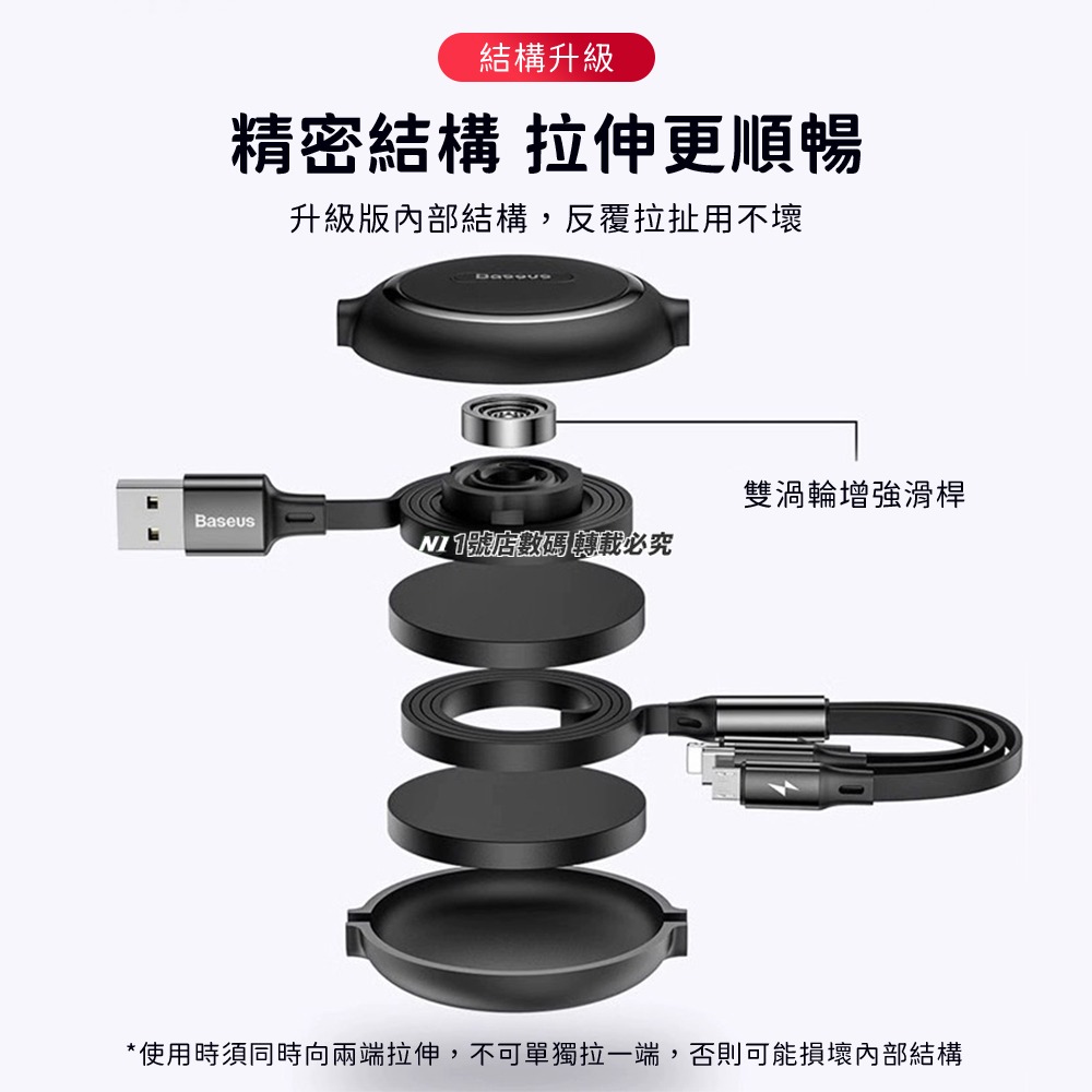 小米有品 金環 伸縮 一拖三 充電線 數據線 Lightning Micro Type-c 適用 IP 14 15-細節圖8