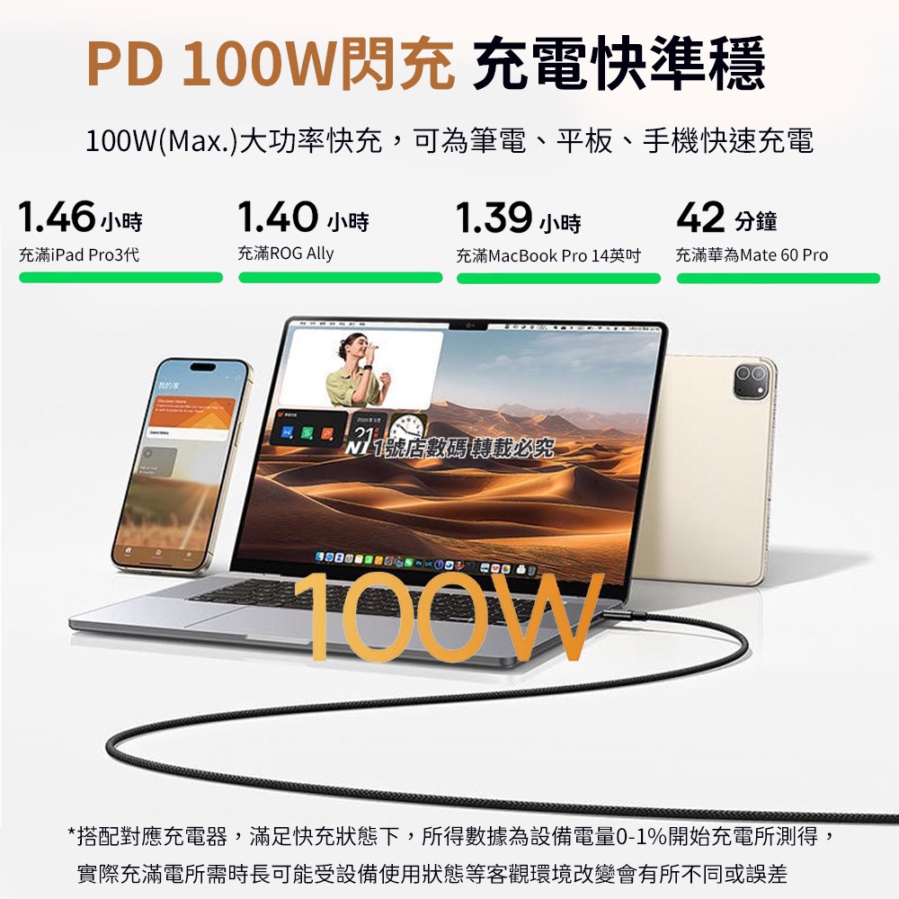 小米有品 鎢金磁吸快充數據線 Type-c to Type-c 100w 數據線 編織線 PD線 充電線 快充線-細節圖6