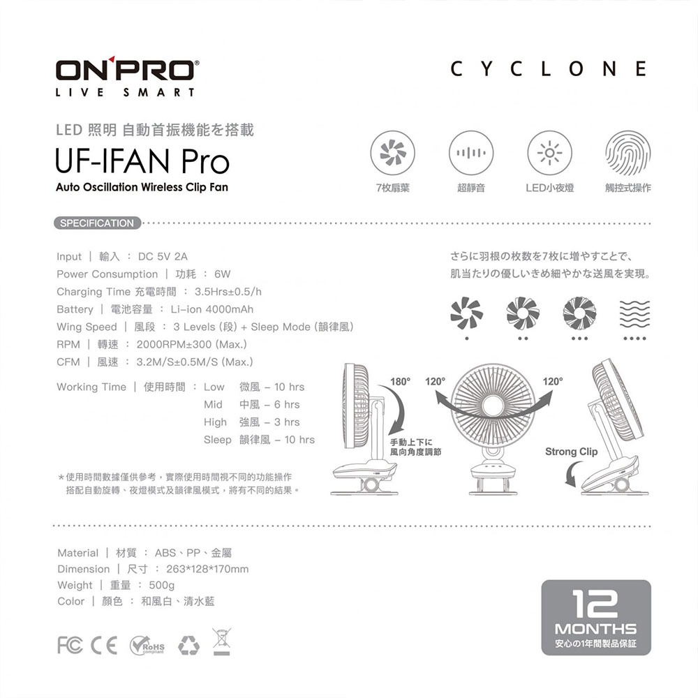ONPRO 二代小夜燈觸控涼風扇 UF-IFAN Pro 充電 涼風扇 夾式 桌面 風扇 嬰兒車 娃娃車 夜燈 小風扇-細節圖8