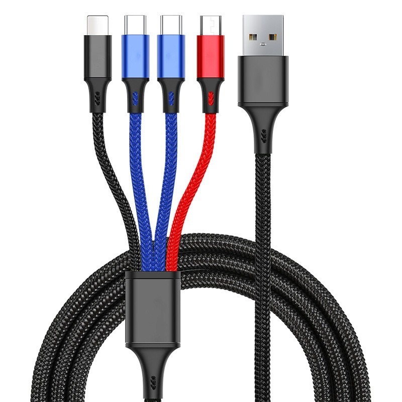 四合一編織充電線 一拖四 USB 編織線 3A 充電線 蘋果 Type-C Micro-USB 適用 iPhone-細節圖2