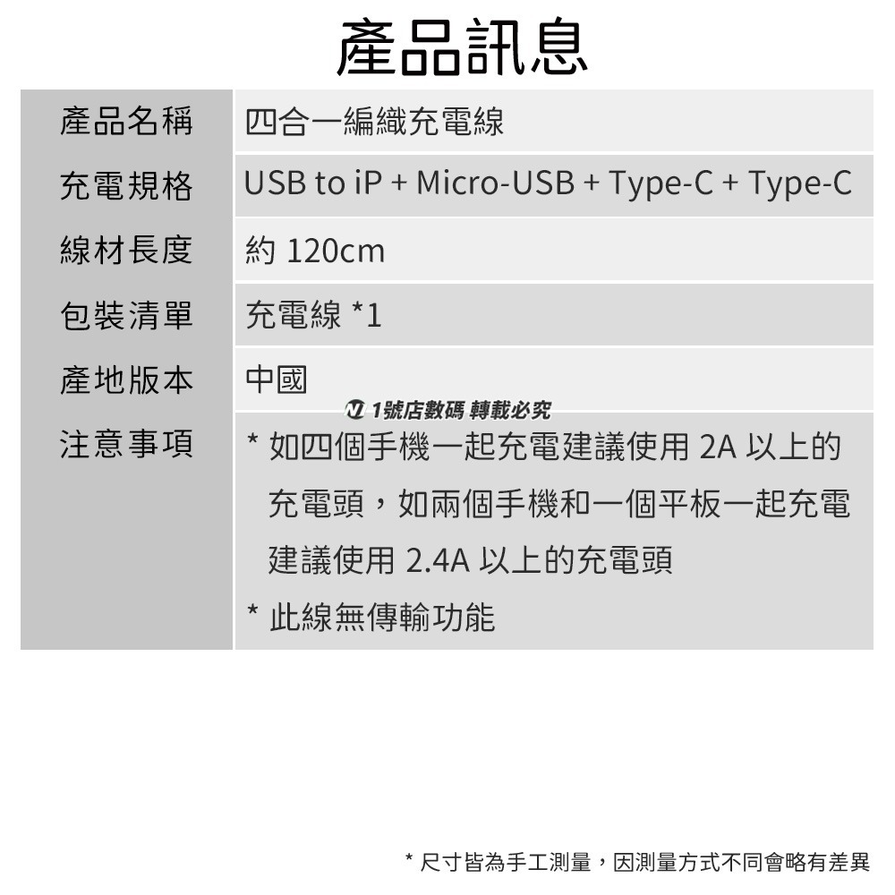 四合一編織充電線 一拖四 USB 編織線 3A 充電線 蘋果 Type-C Micro-USB 適用 iPhone-細節圖11
