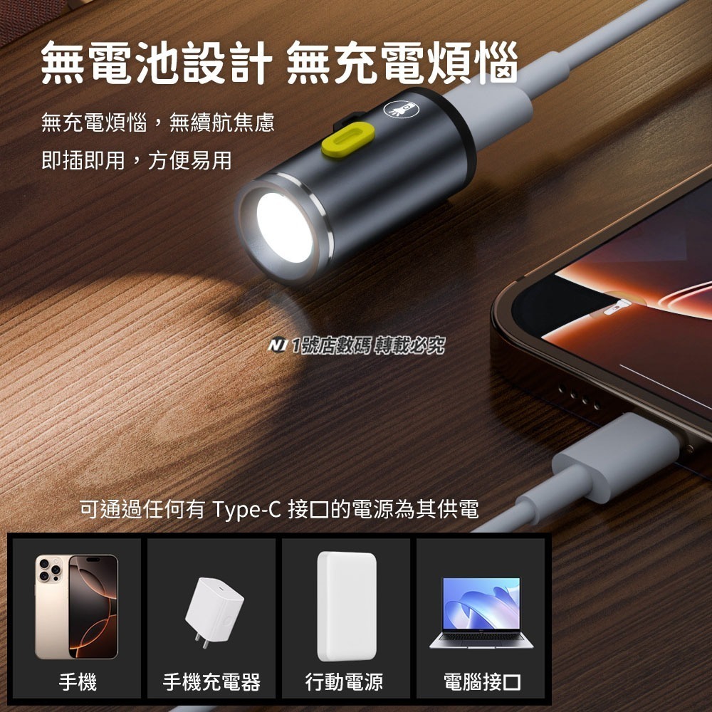 迷你強光手電筒 Type-C 照明 LED 超亮 隨身手電筒 免充電 mini 小手電筒 柔光 手電 露營 登山 戶外-細節圖3